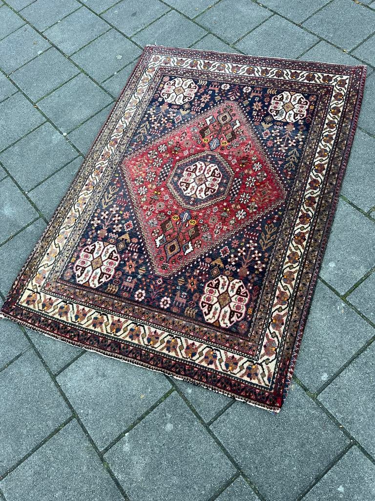 Vintage Perzisch tapijt, handgeknoopt/108x150 cm, Gebruikt, 100 tot 150 cm, Rechthoekig, Rood