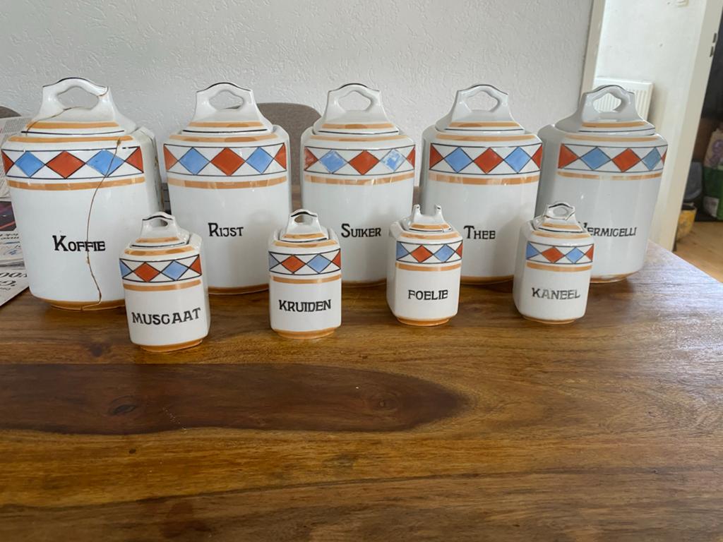 Antieke Porseleinen Voorraadpotten Set - Koffie, Thee, Kruid, Ophalen