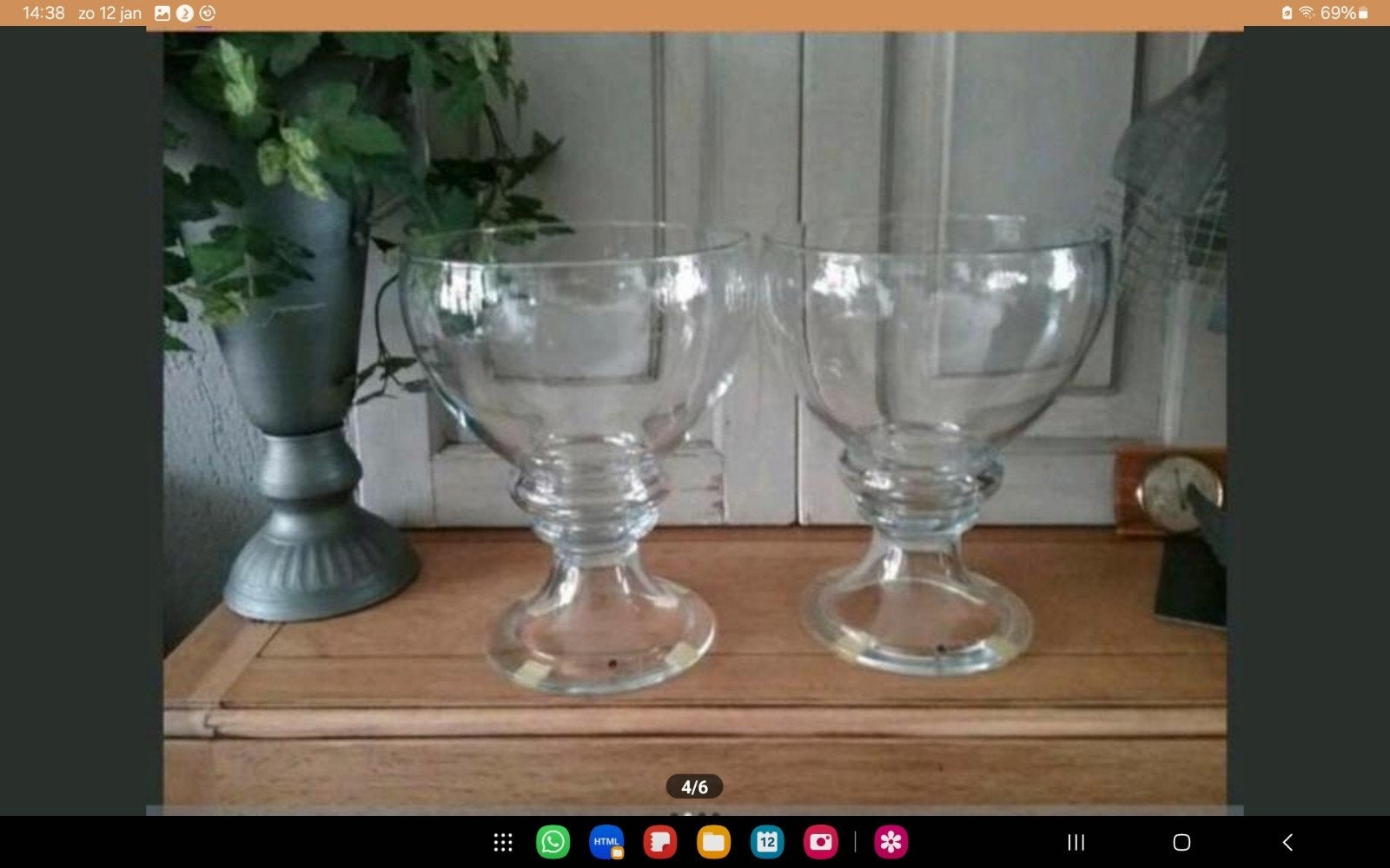 Set prachtige hand-made glazen windlichten vazen potten, Ophalen, Zo goed als nieuw, Glas