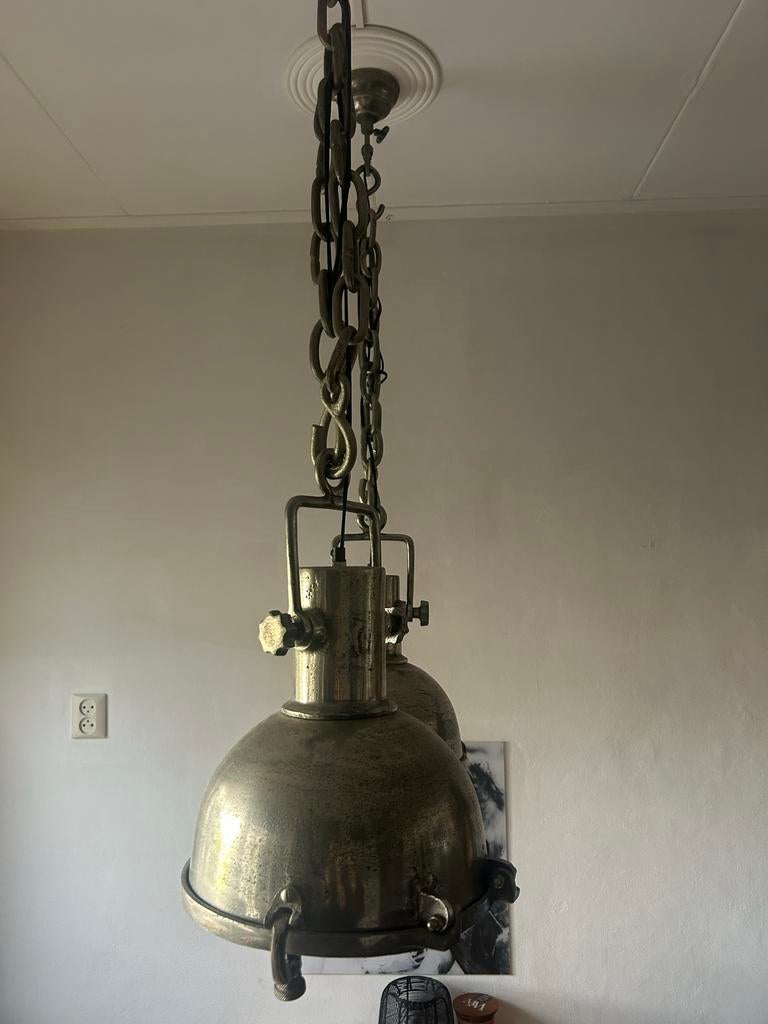 2 industriële scheepslampen, Huis en Inrichting, Lampen | Hanglampen, Ophalen, Gebruikt, Metaal, 75 cm of meer