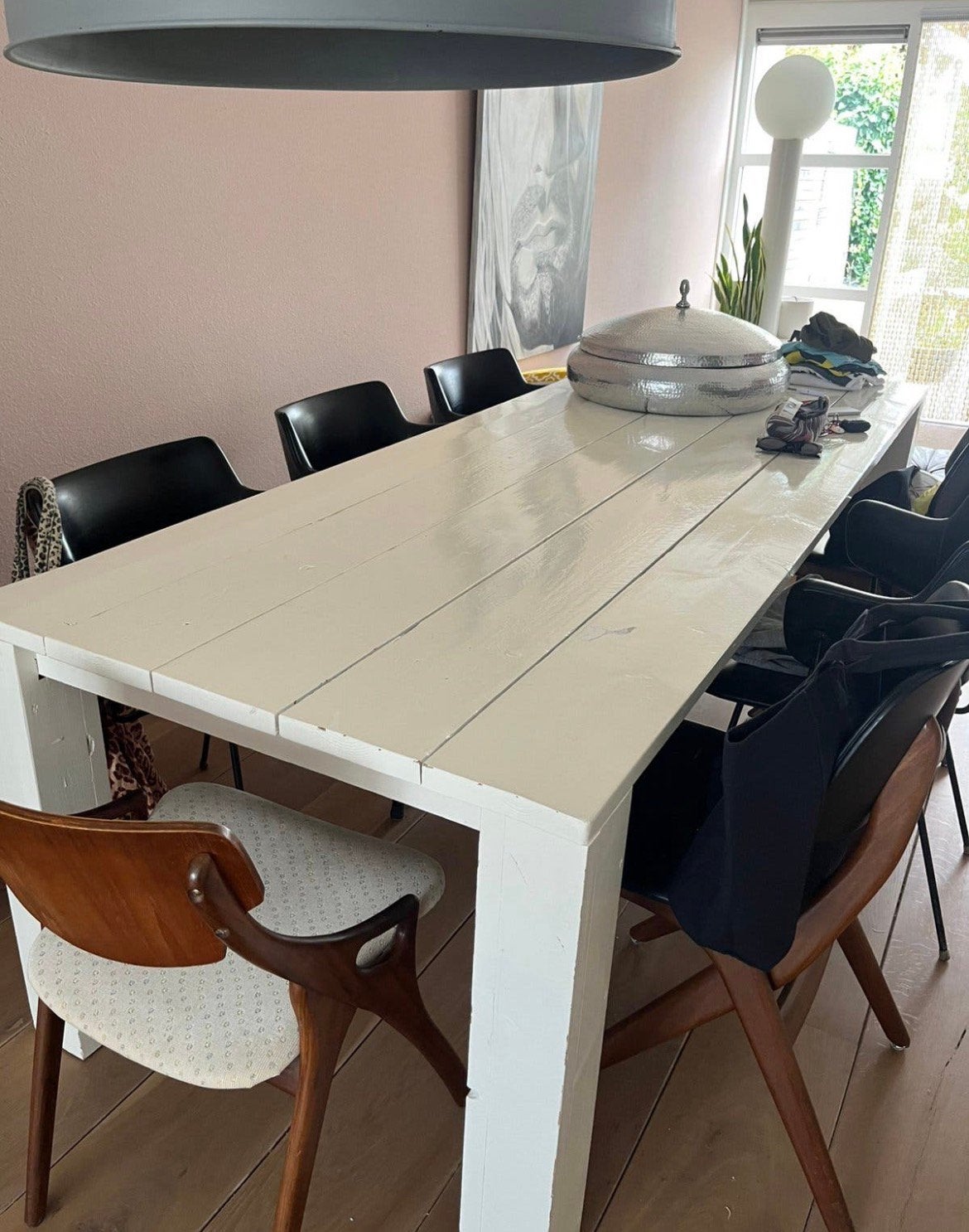 Steigerhouten eettafel, Huis en Inrichting, Tafels | Eettafels, Ophalen, Gebruikt, 200 cm of meer, 50 tot 100 cm