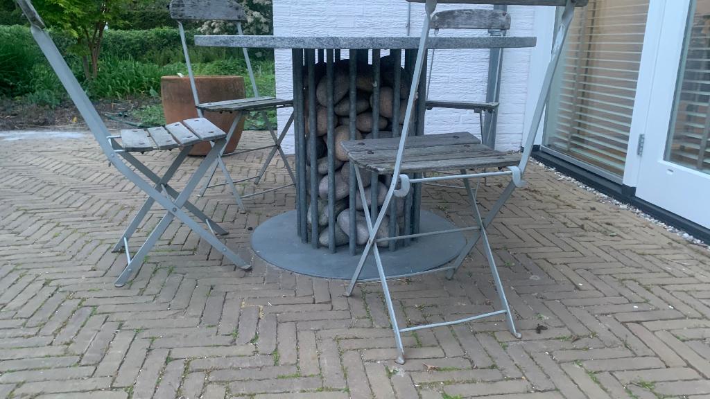 Originele Franse Bistro stoeltjes, Tuin en Terras, Tuinstoelen, Ophalen, Gebruikt, Metaal, Inklapbaar