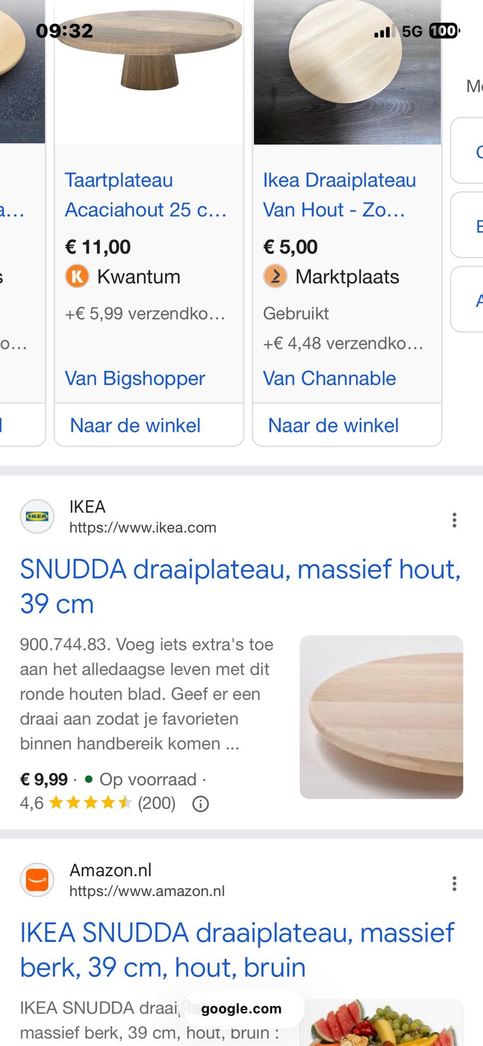 2x IKEA SNUDDA draaiplateau, massief berkenhout, 39 cm, Hout, Beige, Ophalen of Verzenden, Zo goed als nieuw