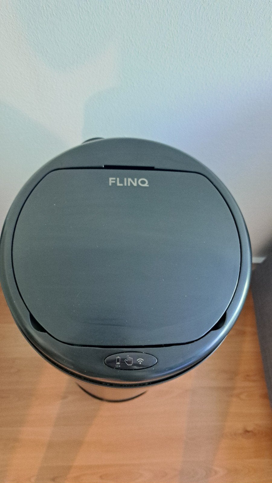 FLINQ Prullenbak met sensor, 50 liter, zwart, Ophalen, 50 – 75, Kunststof, Gebruikt