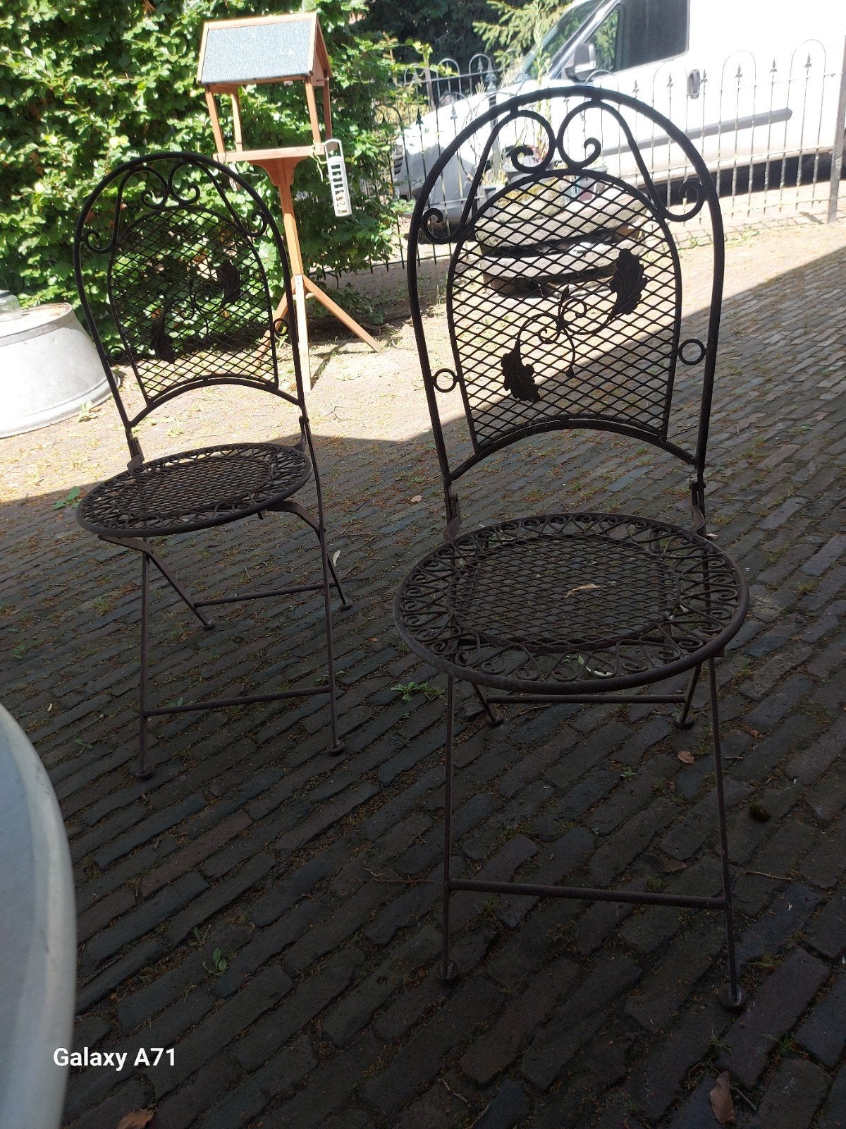 Smeedijzer antieke ijzeren stoelen tuin terras prieel, Ophalen, Gebruikt, Metaal