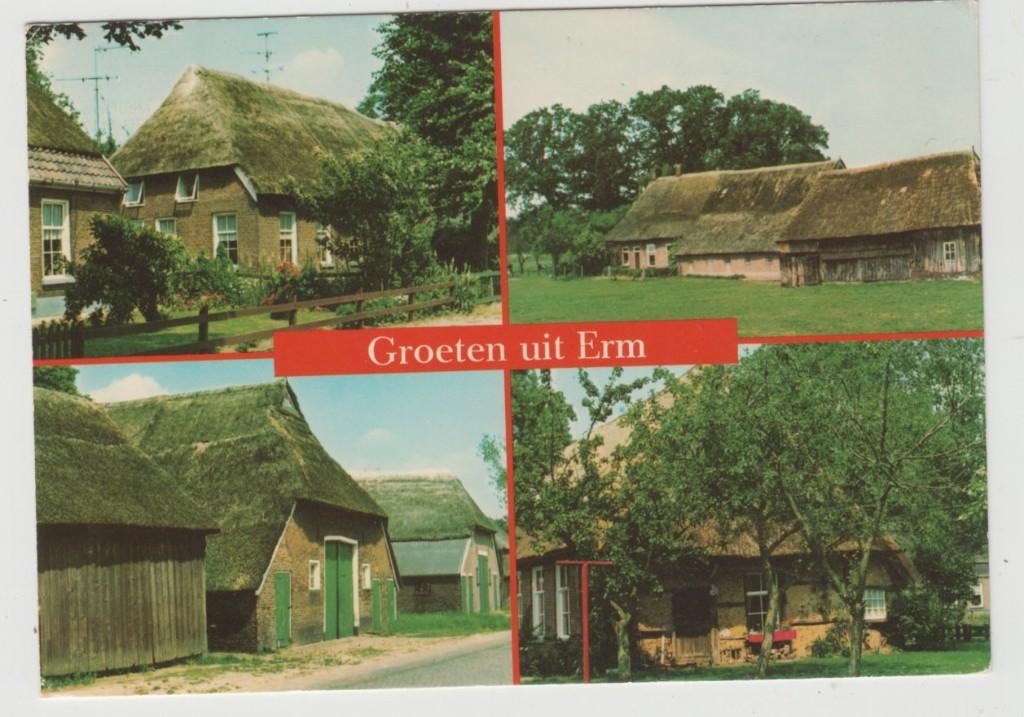 Erm Groeten  4 luik Boerderijen Gelopen 1981 met zegel, Verzenden, 1980 tot heden, Gelopen, Drenthe