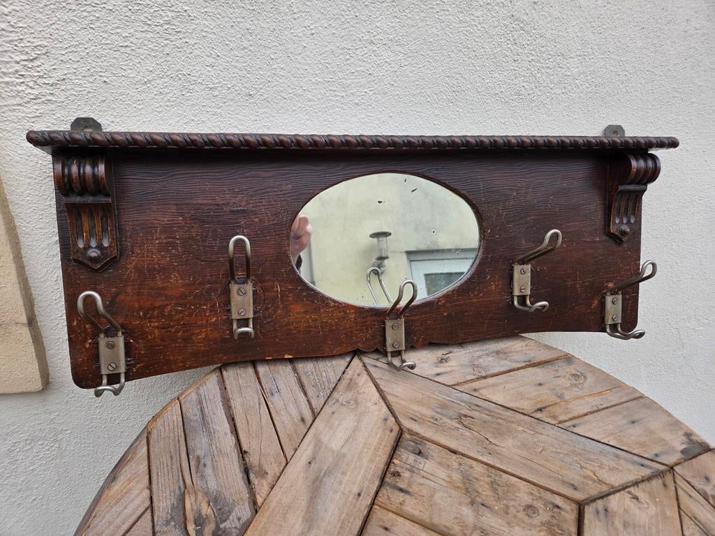 Antieke kapstok met spiegel, Huis en Inrichting, Wandkapstok, Gebruikt, Ophalen of Verzenden, Minder dan 100 cm