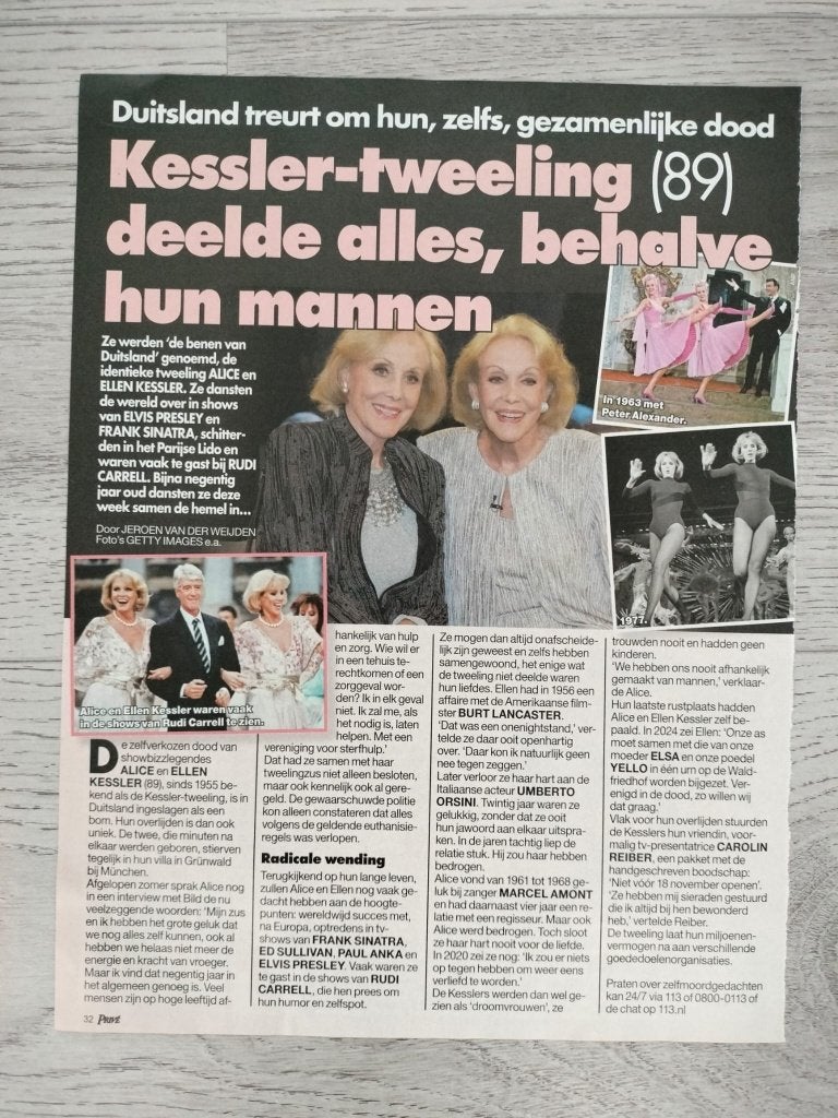 Kessler-tweeling 1-pagina artikel Privé tijdschrift, Verzenden, Gebruikt, Boek, Tijdschrift of Artikel