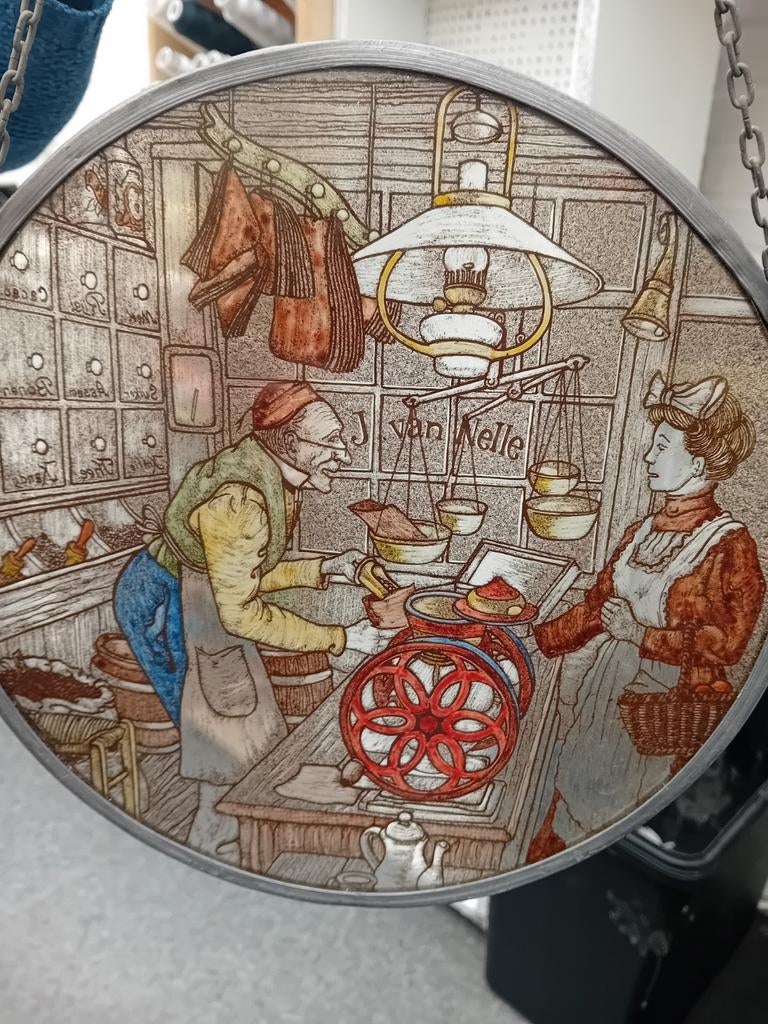 Vintage J. van Nelle glas-in-lood raamhanger, Verzamelen, Merken en Reclamevoorwerpen, Ophalen of Verzenden, Zo goed als nieuw