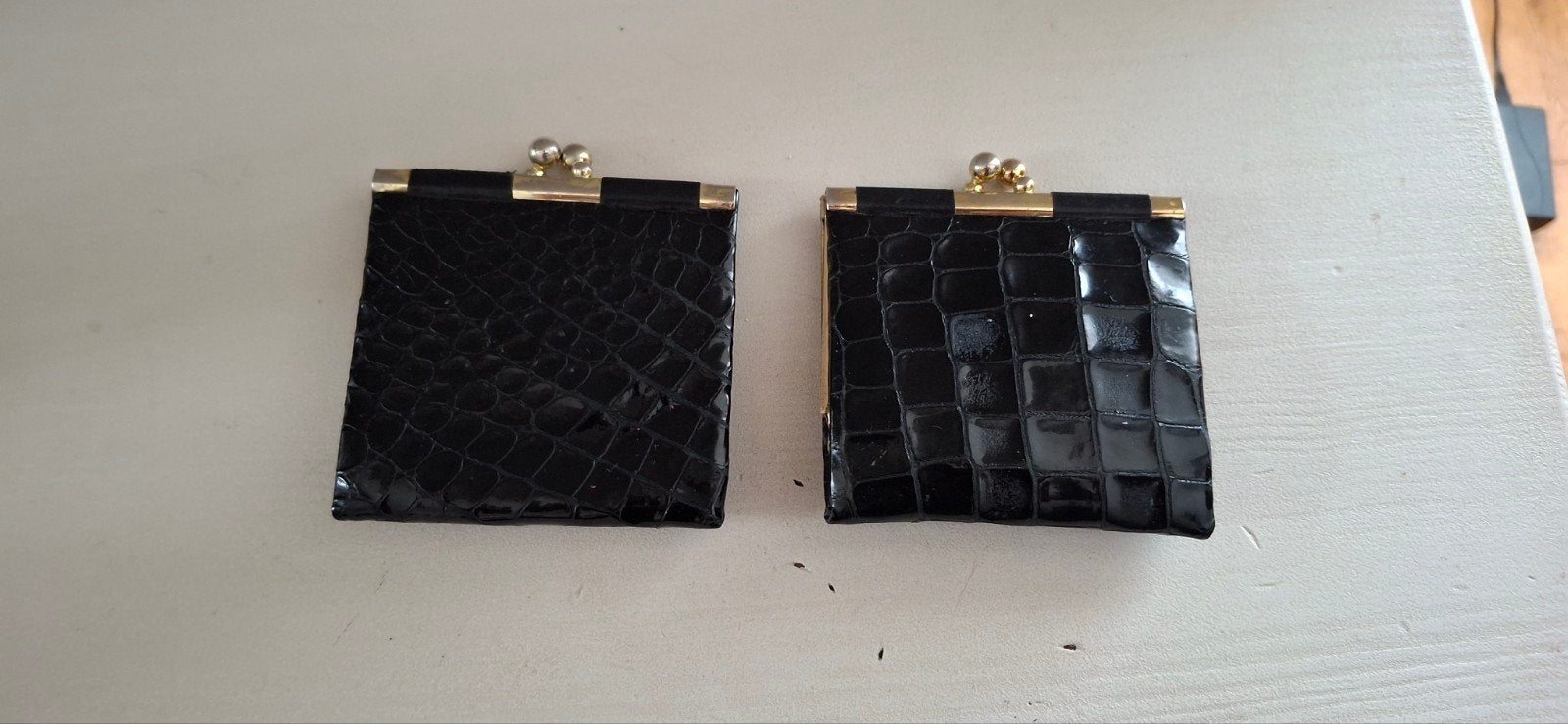 2 vintage krokedil leren dames portemonnees, Ophalen of Verzenden, Gebruikt, Zwart, Leer