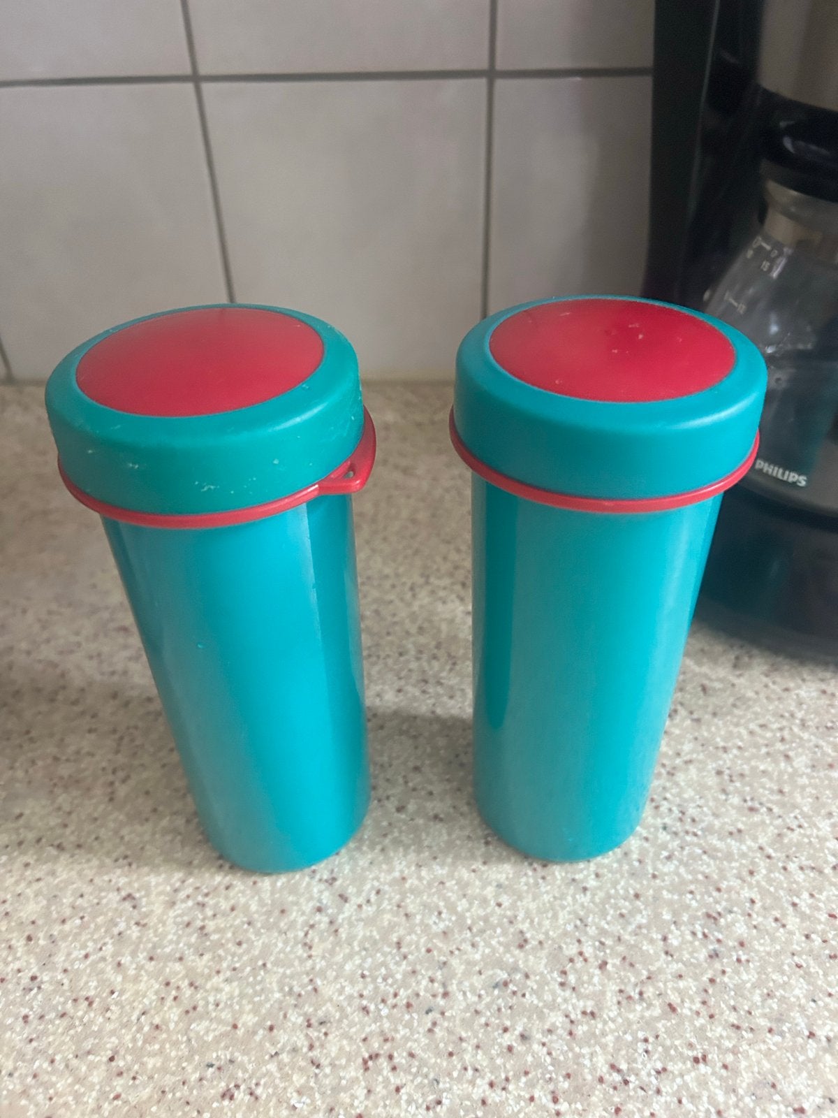 Tupperware bekers en kan - Vintage set, Gebruikt, Blauw, Beker of Kan, Ophalen of Verzenden