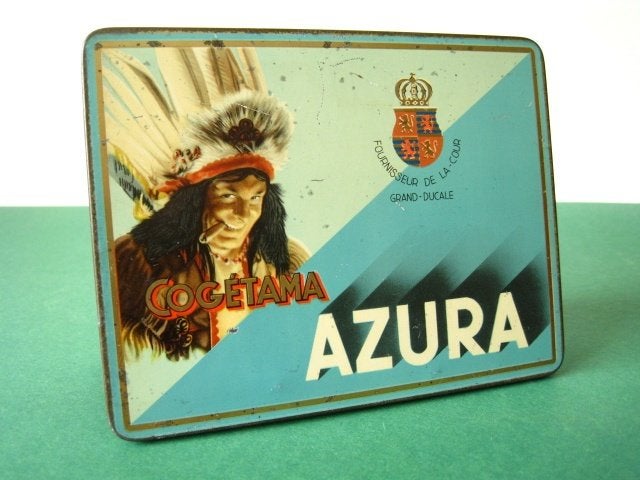 Azura Cogetama sigaar blik Indiaan 1930, Ophalen of Verzenden, Gebruikt, Overige