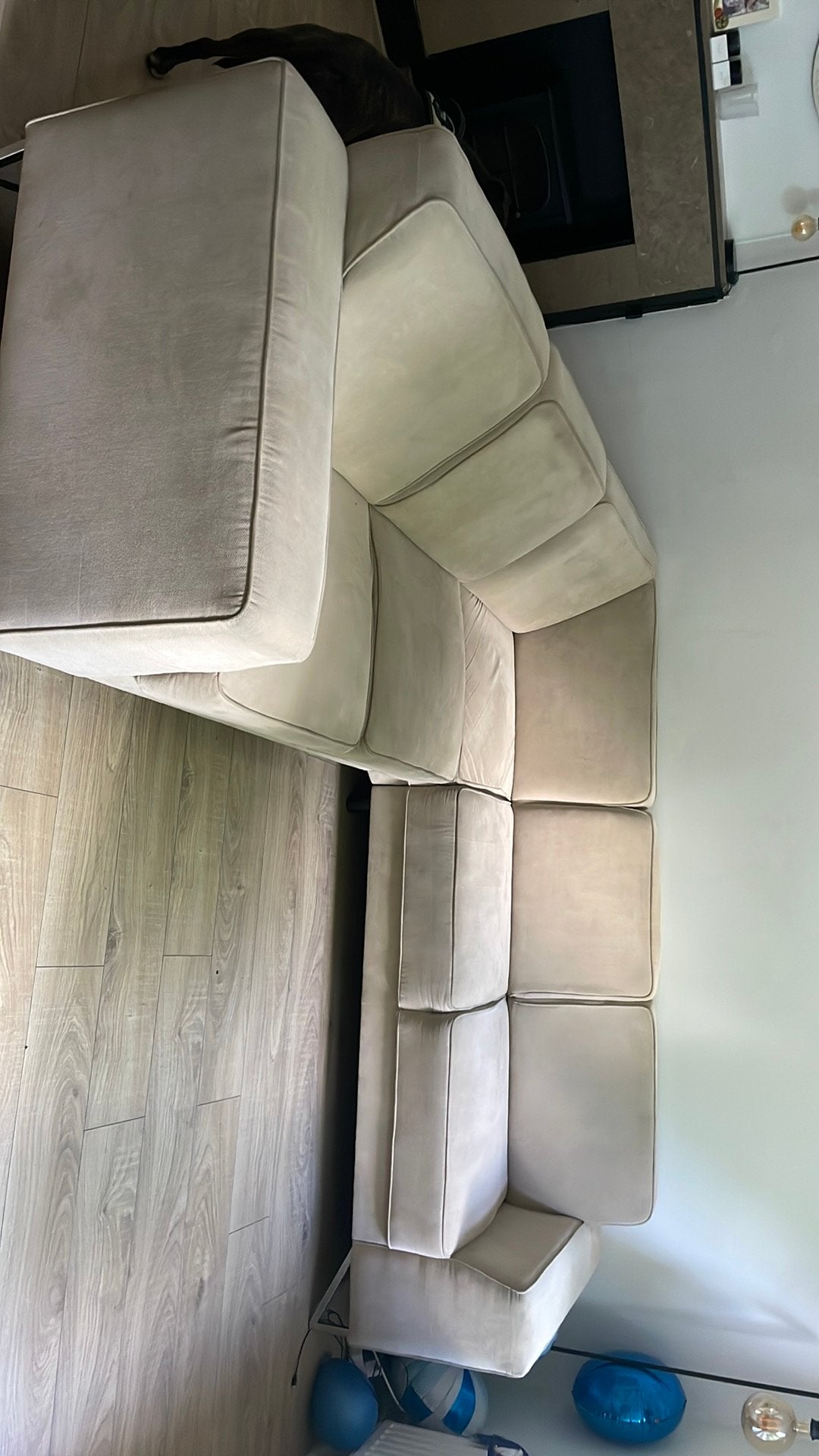 Bank 5 persoons beige 240x240 cm, Ophalen, Gebruikt