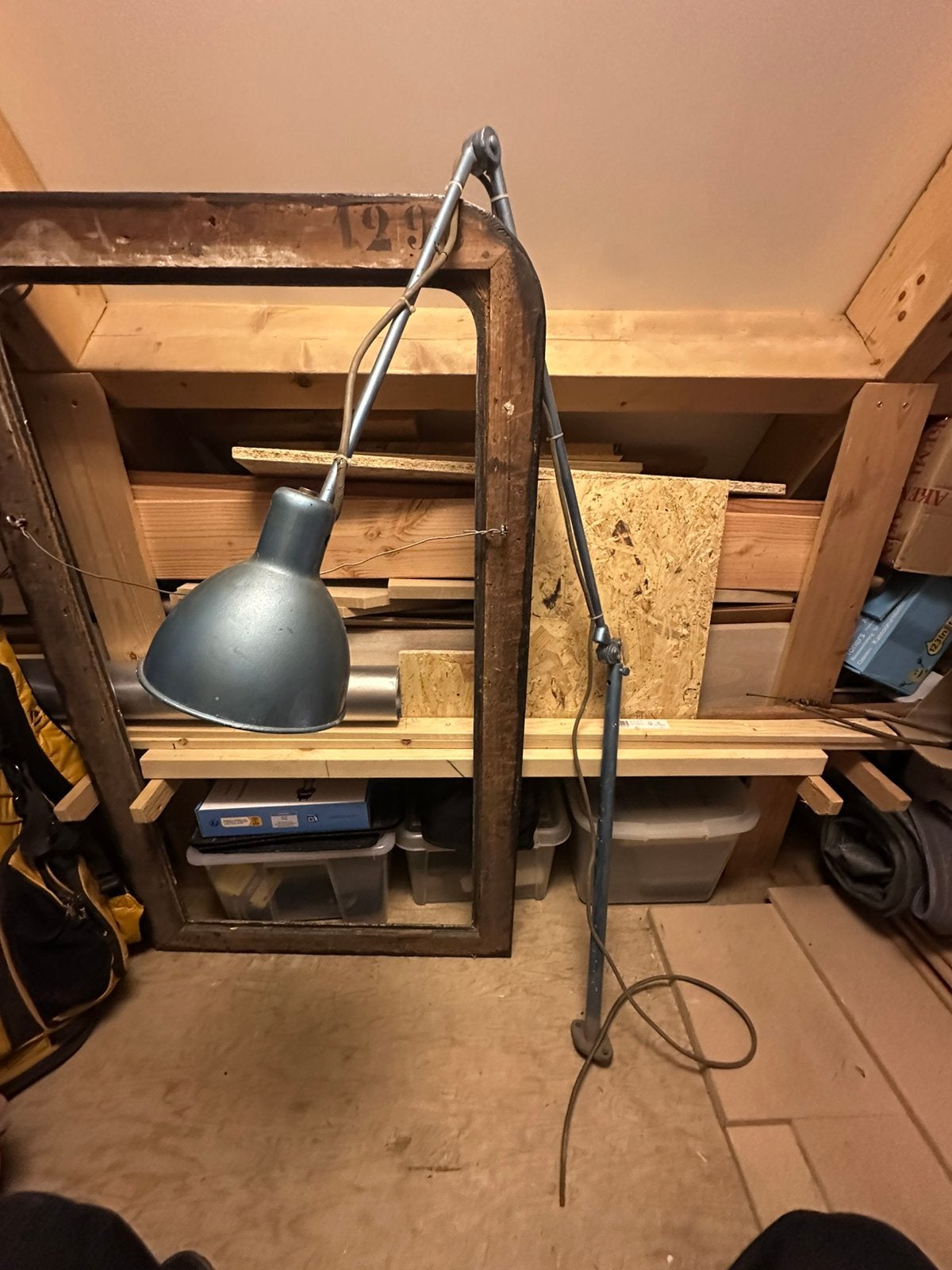 Vintage Industriele buro/ werkbank lamp, Blauw, Overige typen, Gebruikt, Metaal