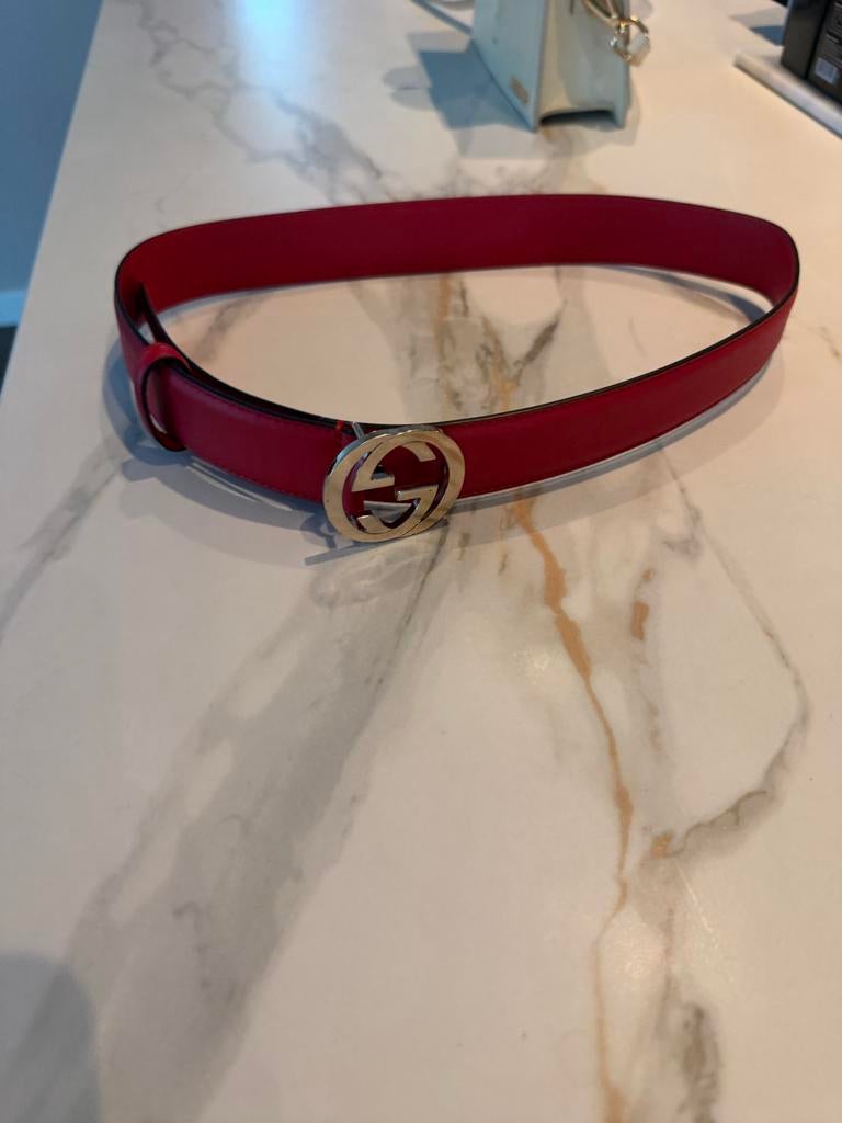 Gucci Interlocking G Riem - Hibiscus Rood - Maat 85/34, 80 tot 90 cm, Verzenden, Echt leder, Zo goed als nieuw