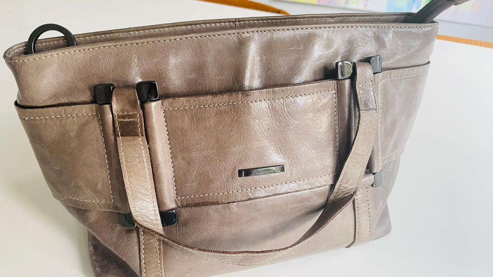 Te koop: leren tas, Claudio Ferrici, taupe, Ophalen of Verzenden
