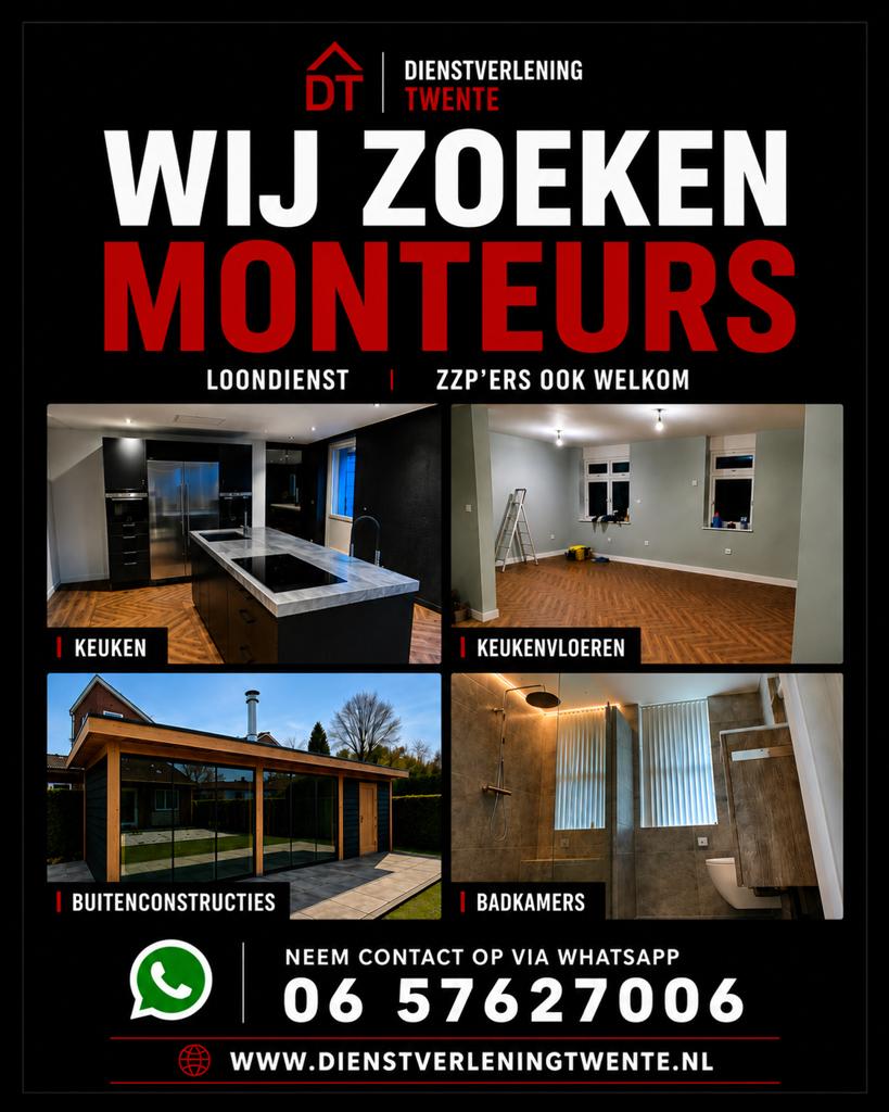 Monteurs gezocht montagewerk, 33 - 40 uur, Overige niveaus, Vanaf 10 jaar, Overige vormen