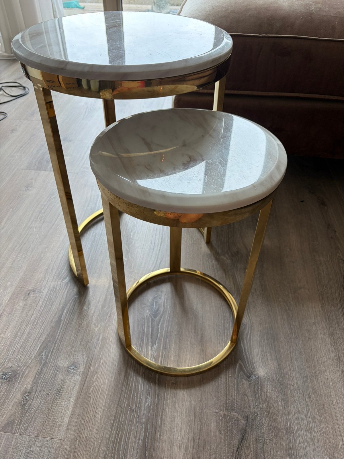 Goud marmer bijzettafel, Overige materialen, Minder dan 55 cm, Gebruikt, Rond