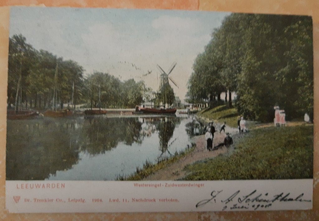 314 Leeuwarden 1908 Westersingel Zuidwesterdwinger Molen Kin, Verzamelen, Verzenden, Voor 1920, Gelopen, Friesland