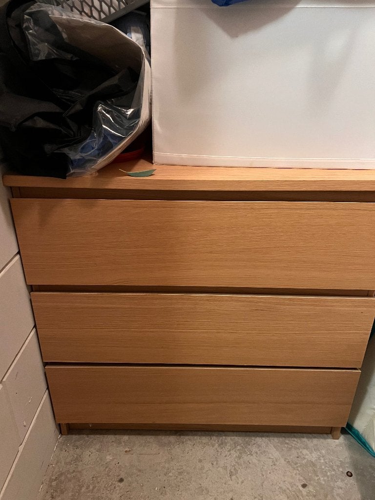 IKEA STORKLINTA Dresser – 3 Drawers, Oak Pattern, Ophalen, 50 tot 100 cm, Zo goed als nieuw, 3 of 4 laden