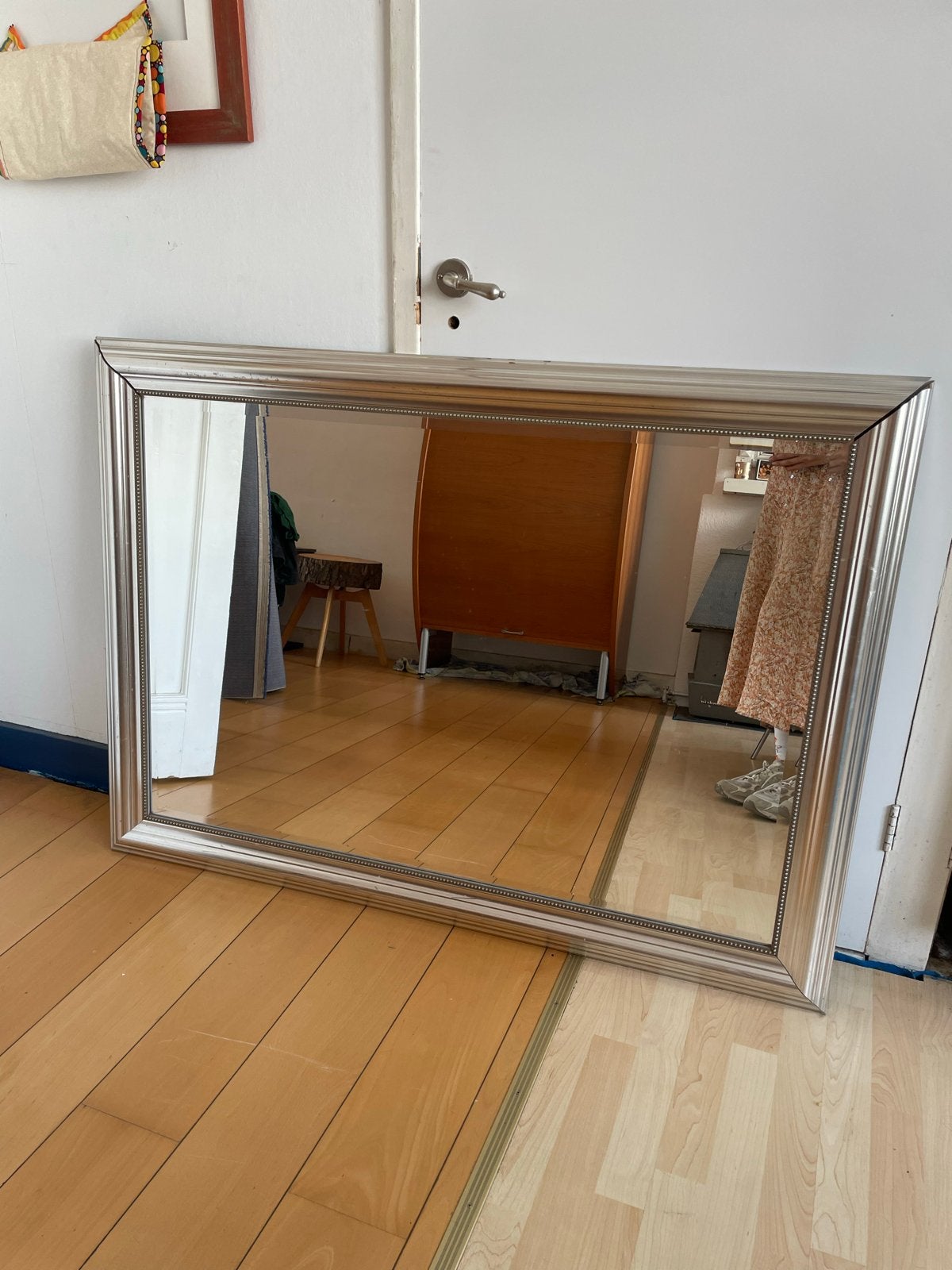 Grote Ikea Levanger spiegel zilver 130x94 cm, Ophalen, Gebruikt, 100 tot 150 cm, 75 tot 100 cm