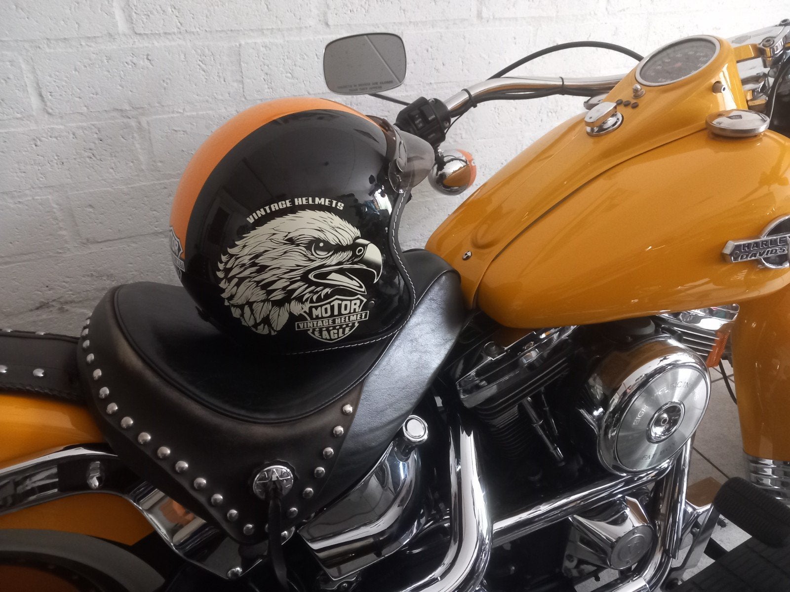 Nieuwe Retro Jethelm Zwart/Oranje - Harley Look XL/L, Ophalen of Verzenden, Nieuw met kaartje, Overige merken, XL