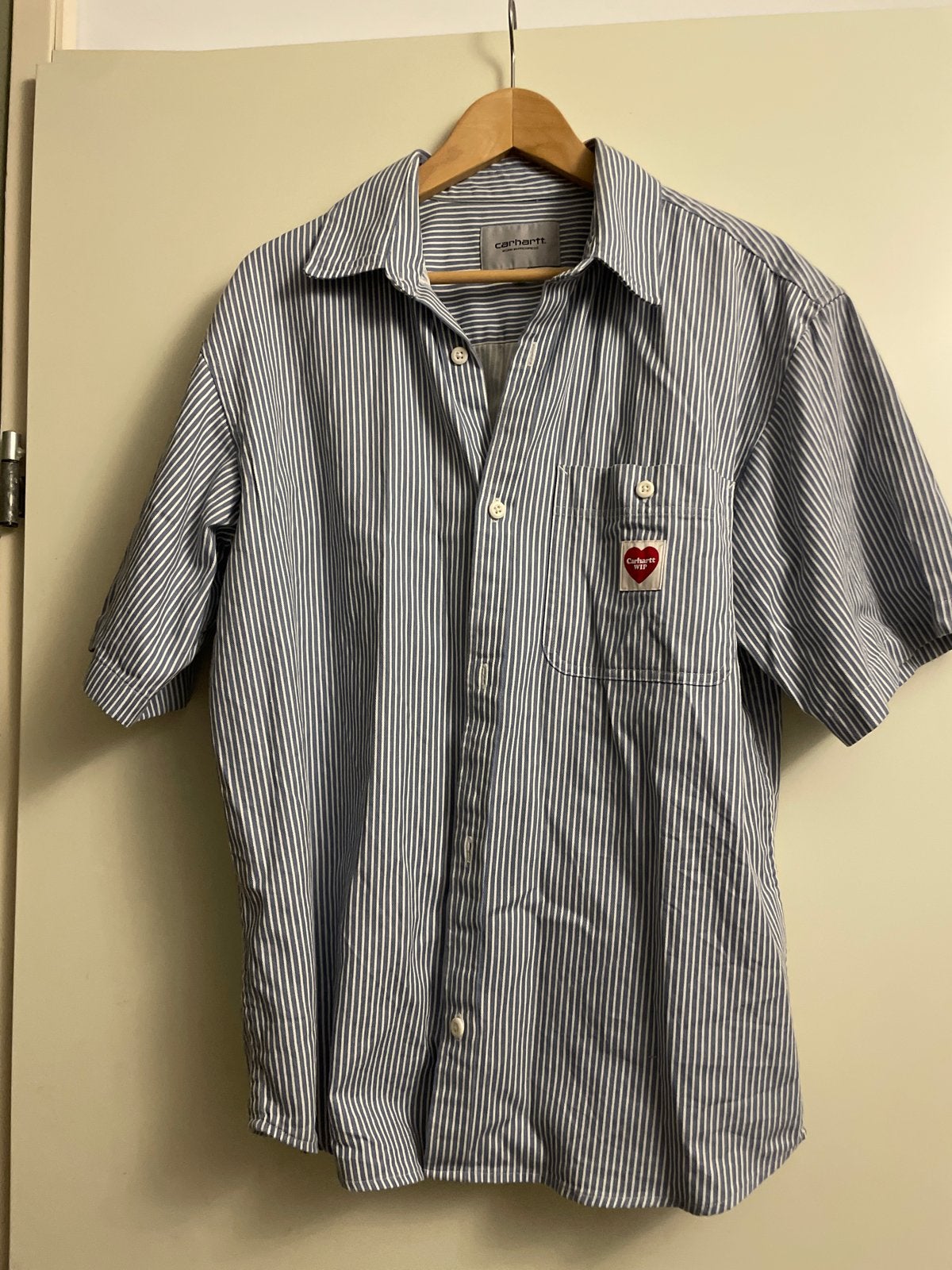 Carhartt WIP Blouse Overhemd Maat M Blauw Wit Gestreept, Ophalen of Verzenden, Zo goed als nieuw, Blauw, Halswijdte 39/40 (M)
