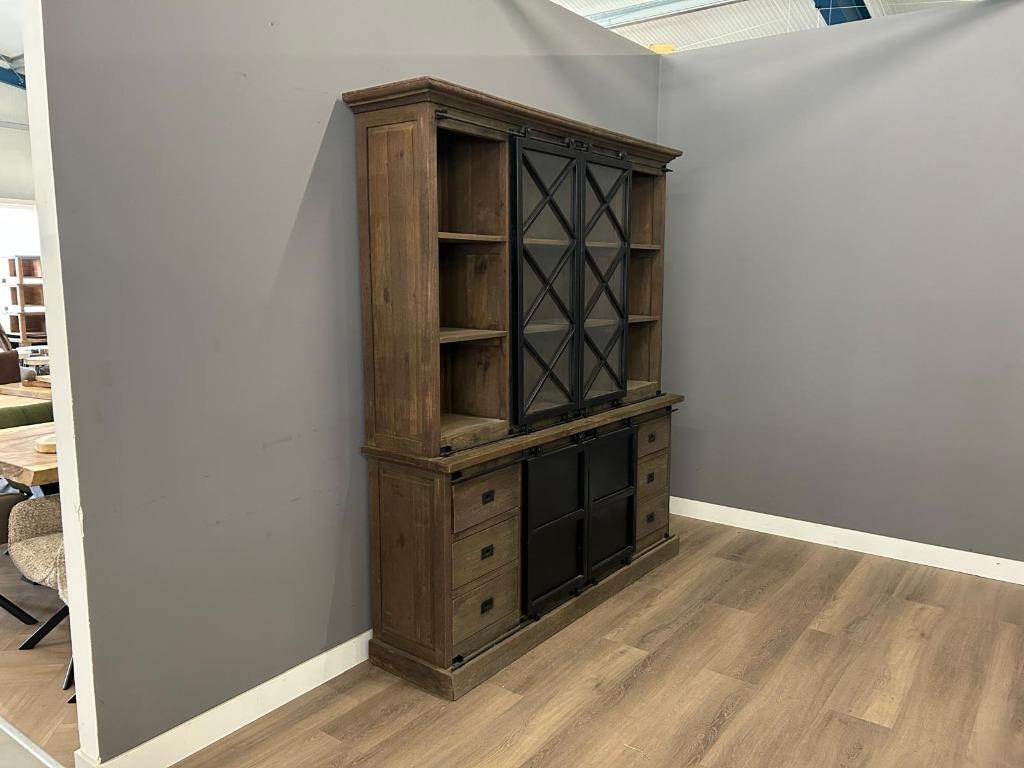 Teak vitrinekast 200 cm – Industrieel, 200 cm of meer, Nieuw, Ophalen of Verzenden, 200 cm of meer