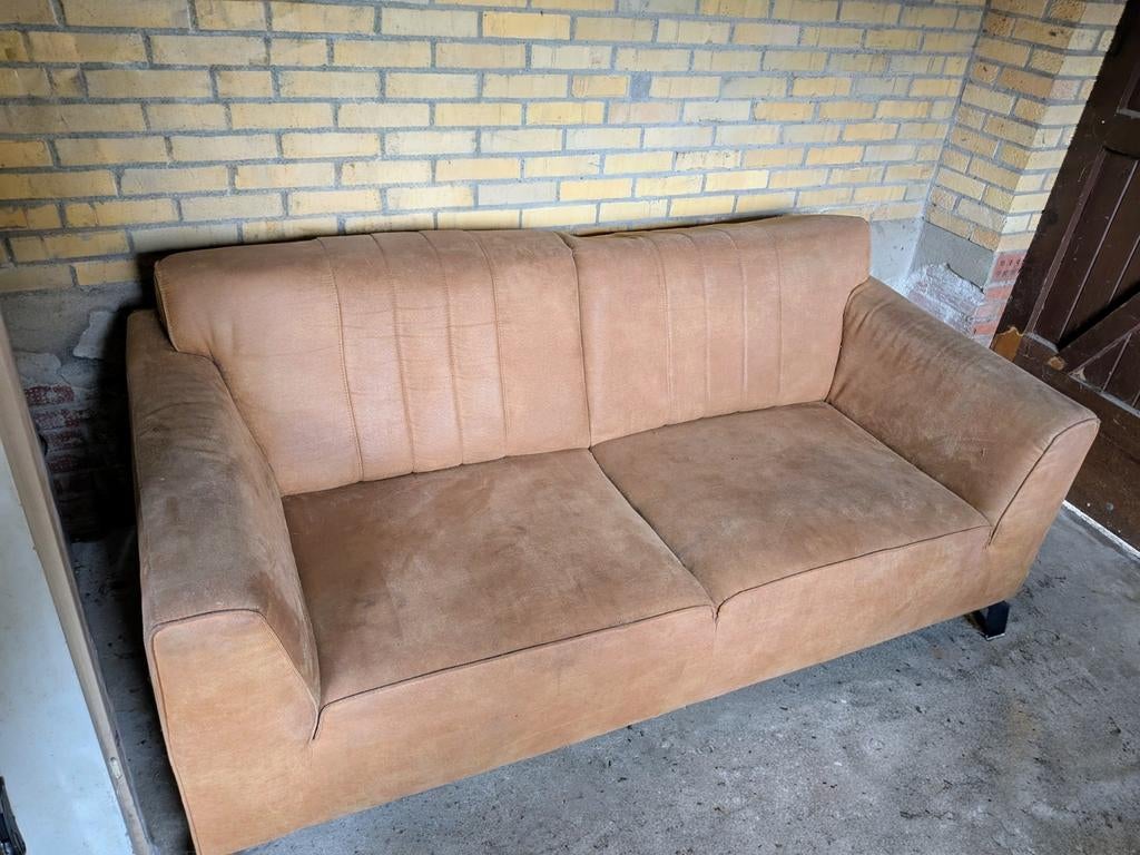 Cognac Microleder Bank - Stijlvolle Zitbank, Ophalen, Tweepersoons, 75 tot 100 cm, Zo goed als nieuw