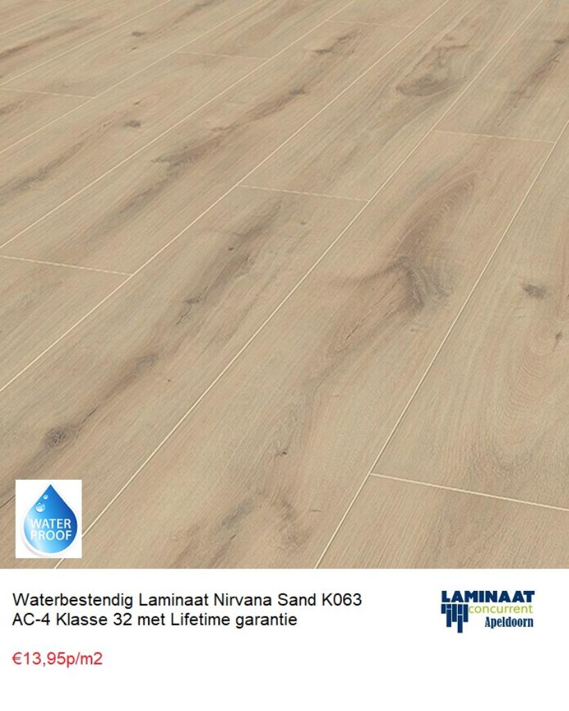 Waterbestendig Laminaat Nirvana sand AC-5 8mm €13,95m2, Crème, 75 m² of meer, Waterbestendig laminaat, Nieuw
