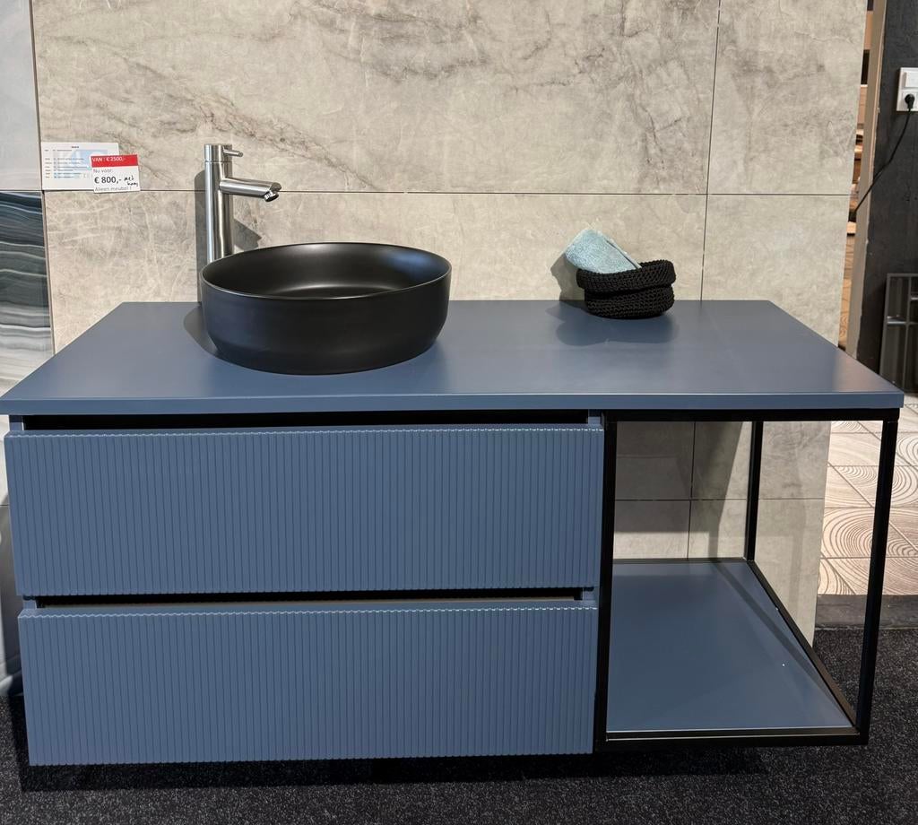 Badmeubel royal matt blue met ribble en waskom, 100 tot 150 cm, Overige typen, Ophalen of Verzenden, Zo goed als nieuw