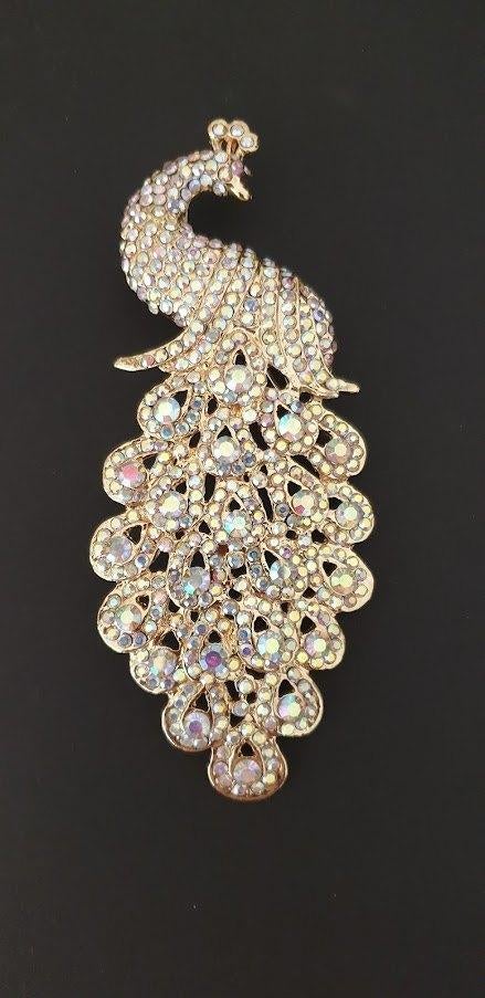 Mooie goudkleur broche Pauw wit gekleurd Swarovski elementen, Overige materialen, Verzenden, Nieuw, Goud