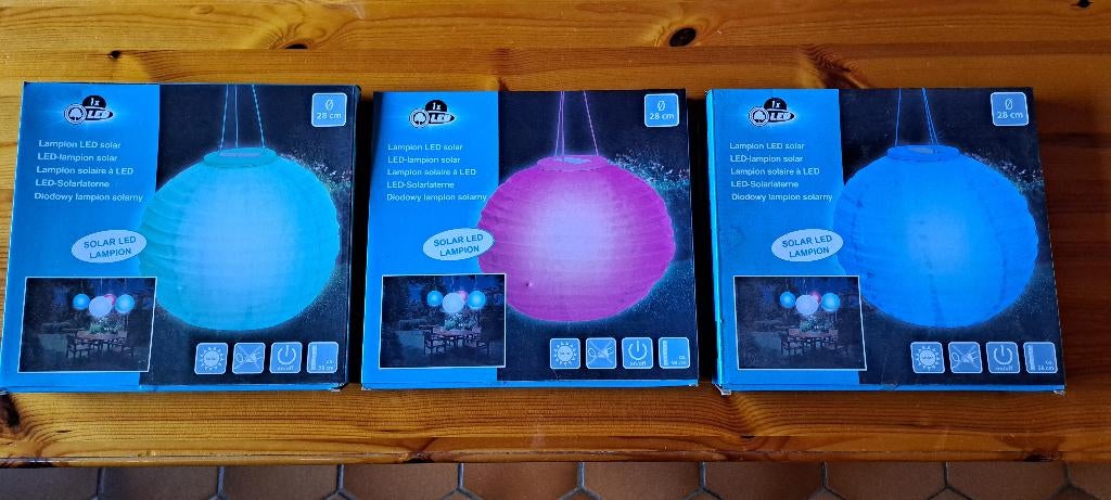 Solar LED lampionnen x 3 stuks, Minder dan 50 watt, Nieuw, Ophalen of Verzenden, Hanglamp