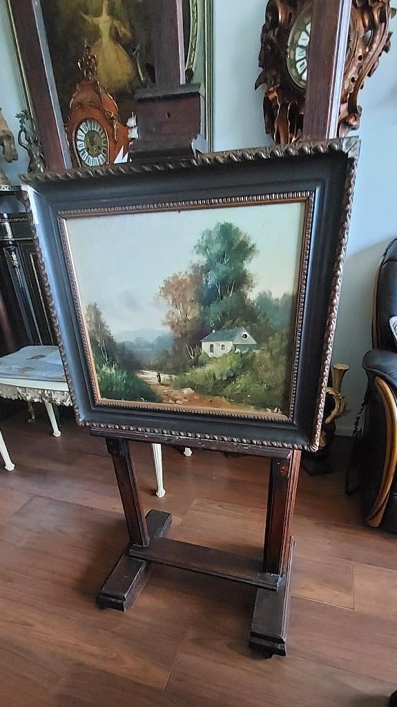 antiek schilderij met speeldoos+ schilders ezel, Antiek en Kunst, Kunst | Schilderijen | Klassiek, Ophalen of Verzenden