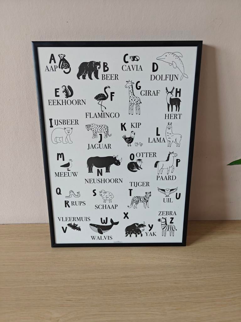 Superleuke alfabet poster inclusief lijst 42,8 x 31 cm, Ophalen of Verzenden, Zo goed als nieuw