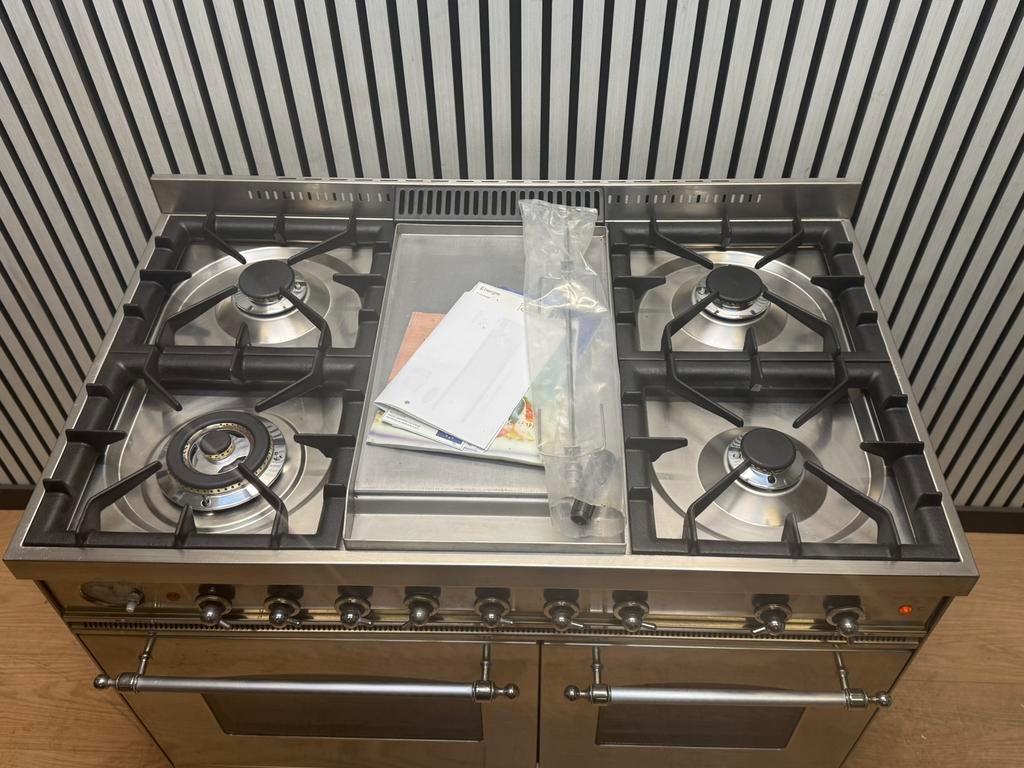 Luxe Boretti Fornuis 5pits met Frytop RVS dubbele oven 100cm, Witgoed en Apparatuur, Fornuizen, Fornello Esperta, Ophalen of Verzenden