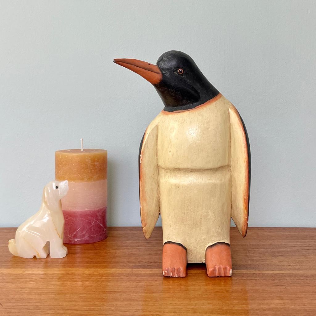 vintage PINGUIN beeld hout antiek brocante object 21cm groot, Ophalen of Verzenden, Gebruikt, Dier