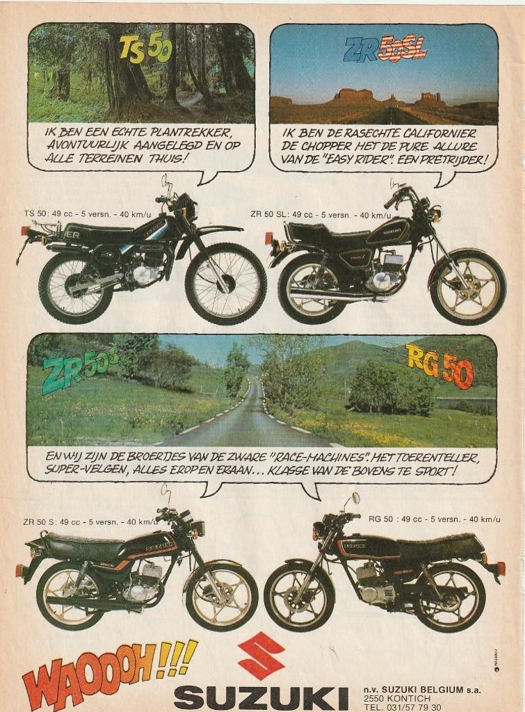 Retro reclame 1981 Suzuki brommer TS50 ZR50SL, Verzenden, Overige typen