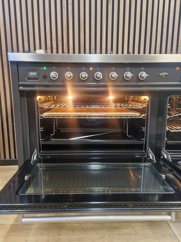 Mooie Antraciet Boretti Fornuis 120 cm (Gratis bezorgen), 60 cm of meer, Ophalen of Verzenden, Zo goed als nieuw, Energieklasse A of zuiniger