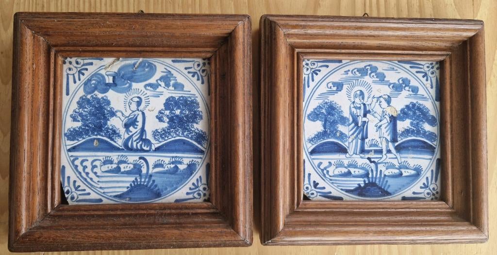 2 x antieke bijbelse tegel, Antiek en Kunst, Antiek | Wandborden en Tegels, Ophalen of Verzenden