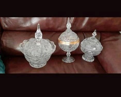 Kristallen Bonbonnières - Set van 3 zie bijlage, Ophalen of Verzenden