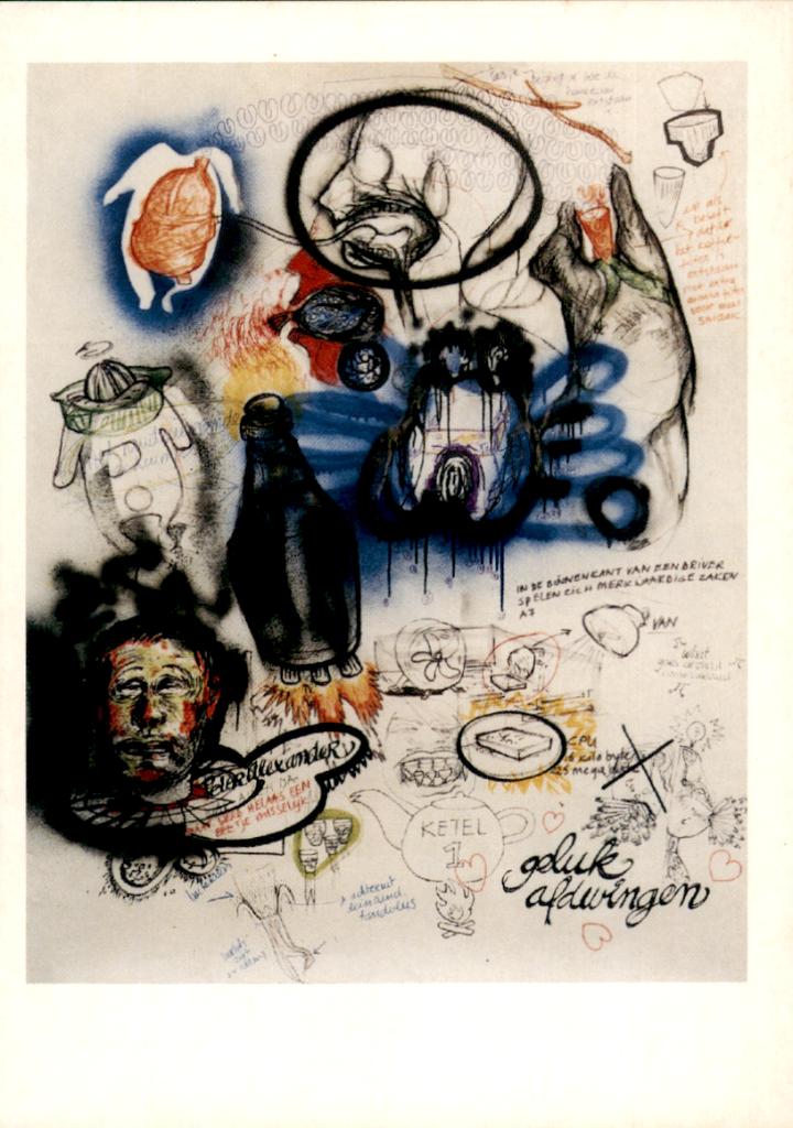 kunstkaart, geluk afdwingen door Hannie de Keijzer, Verzamelen, Verzenden, 1980 tot heden, Ongelopen, Overige thema's