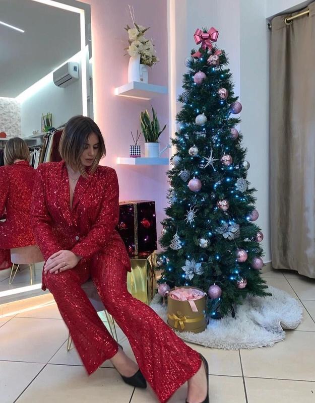 Italië Moda schitterend 2 delig broekpak rood pailletten M, Maat 38/40 (M), Verzenden, Nieuw, Rood