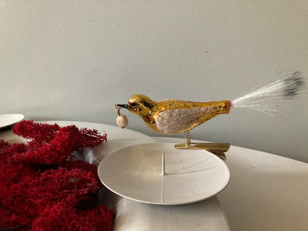 Vintage kerstbal ornament; vogeltje, Diversen, Kerst, Ophalen of Verzenden, Gebruikt