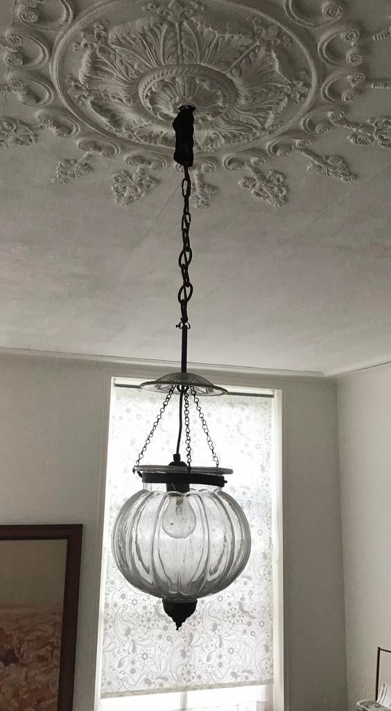 Hanglamp, Venetiaans, geblazen in een ijzeren frame, Huis en Inrichting, Lampen | Kroonluchters, Ophalen of Verzenden, Glas