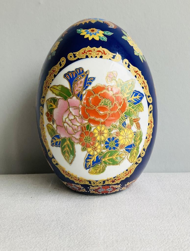 Paasei aardewerk Satsuma Japan blauw bloemen goud vintage, Ophalen of Verzenden, Zo goed als nieuw