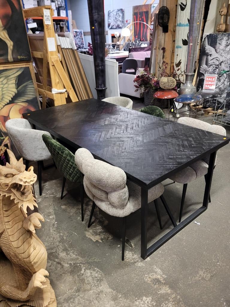 Tafel met visgraat design, Huis en Inrichting, Tafels | Eettafels, Zo goed als nieuw, 50 tot 100 cm, Vijf personen of meer, Rechthoekig