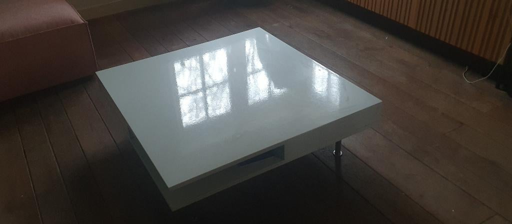 Vierkante witte salontafel, Ophalen, Gebruikt, 50 tot 100 cm, Vierkant