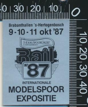 Sticker: Rail 1987 - Modelspoor Expositie - s-Hertogenbosch, Verzamelen, Stickers, Zo goed als nieuw, Bedrijf of Vereniging, Ophalen of Verzenden