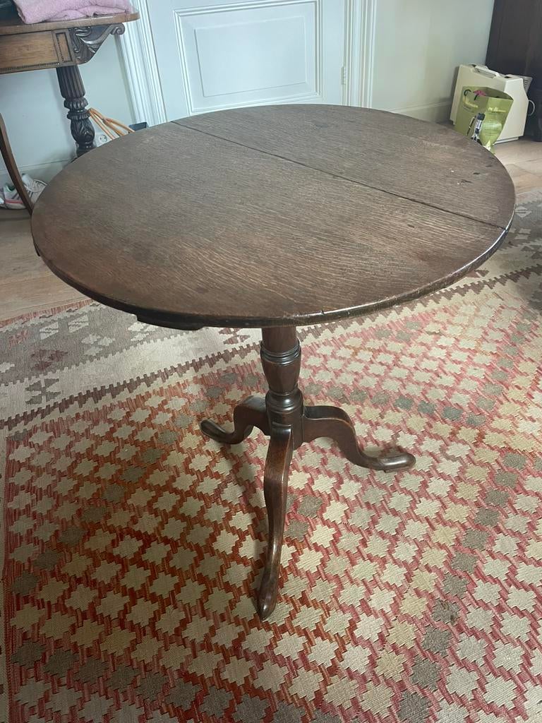 Engelse birdcage tilttop tafel 63 cm eikenhout 1800, Antiek en Kunst, Ophalen